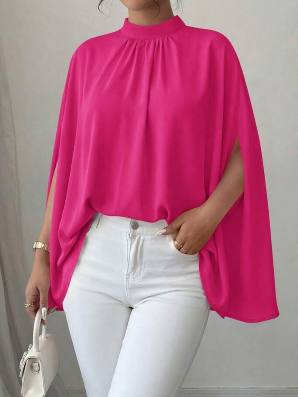 Elegant Pink Batwing Sleeve Tie Back Blouse - Picture 4 of 5